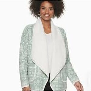 Sonoma Women's Sherpa Lined Cardigan Cozy Fair Isle Print Size L